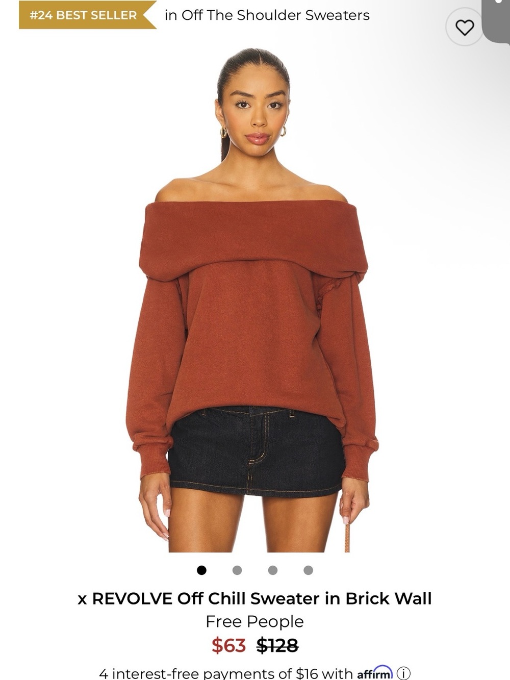 Free People Off-Shoulder Foldover Sweater in Brick - Picture 1 of 1